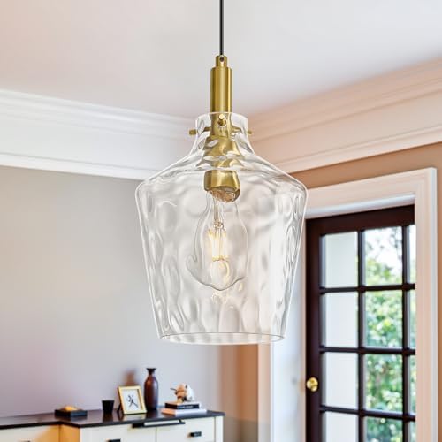 Hammered Glass Pendant Light for Kitchen Island Foyer 1 Pack Gold 8 Inch by Vaziden