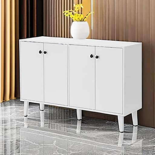 Panana Sideboard Buffet Cabinet Kitchen Storage Cabinet Living Room 4 Doors Console Table (White) - Image 6