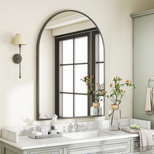 VooBang Large Arched Wall Mirror, 30 x 48 inch Arch Bathroom Mirror Black - Image 6