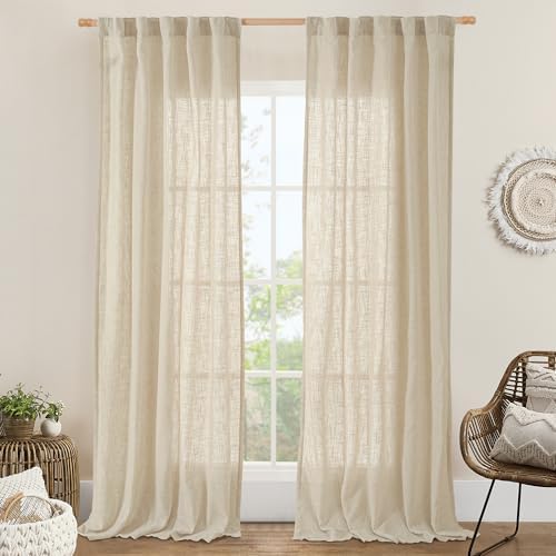 LAMIT Light Filtering Linen Curtains 84 inches Long for Bedroom 2 Panels by LAMIT