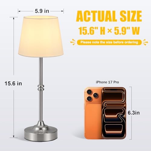 Kakanuo Rechargeable Cordless Table Lamp Silver - 1 Pack 4000mAh Battery Operated Lamp, 3000K Warm Light, Touch Control Stepless Dimming, for Bedside, Dining Table, Home Decor - Image 2