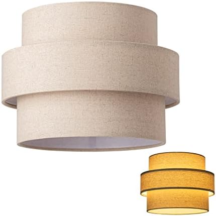3-tier Drum Lamp Shade for Pendant Lighting Floor Lamps Replacement Shade, The Fibric Lampshade is made of Natural Linen by hand (Brown) by ELFCABLIGHTING