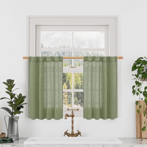 LAMIT Semi Sheer Linen Curtains 36 Inch Length for Cafe Small Window by LAMIT
