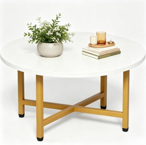 Coffee Table, 23.6" Small Coffee Tables, White Round Coffee Table by FURMORENE