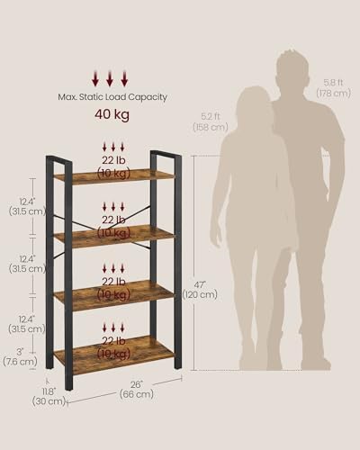 VASAGLE 4-Tier Bookshelf, Bookcase with Shelves, Storage Shelf, Living Room - Image 3