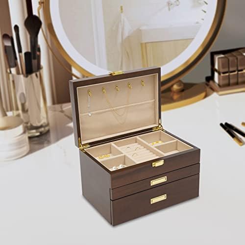 Wooden Jewelry Box for Women, 3 Layers Large Wooden Jewelry Organizer Box Watches Necklace Ring Storage Box for Women (Walnut 3 Layer) - Image 7