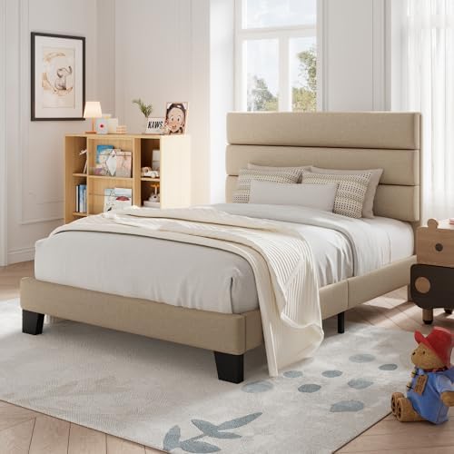 Allewie Twin Size Platform Bed Frame with Fabric Upholstered Headboard - Image 3
