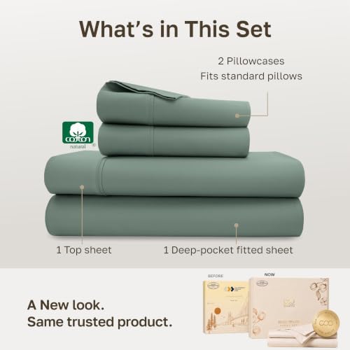 California Design Den 100% Cotton Sateen Full Bed Sheets Set, Sage Green - Image 3