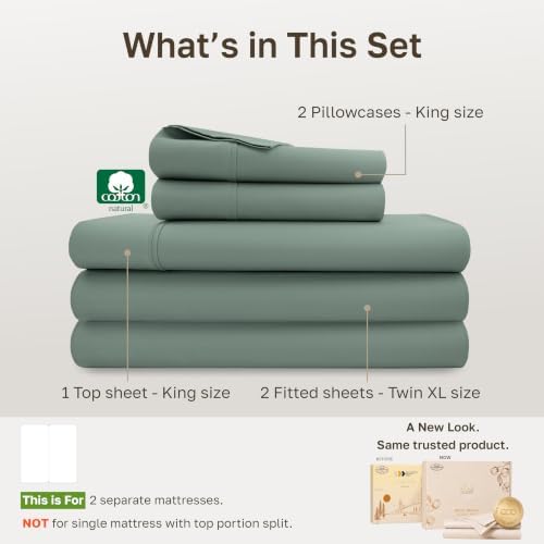 California Design Den Soft 100% Cotton Sateen Split King Sheet Set, 5 Pcs - Image 4