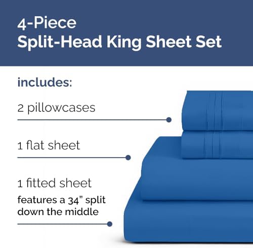 Flex Top Split Head King 4 Piece Sheet Set - Soft & Breathable - Royal Blue - Image 2