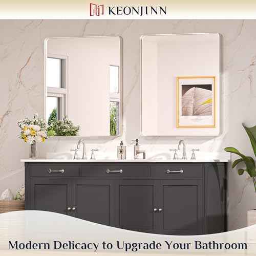 Keonjinn 30 x 36 Inch Brushed Nickel Bathroom Mirrors for Over Sink - Image 2