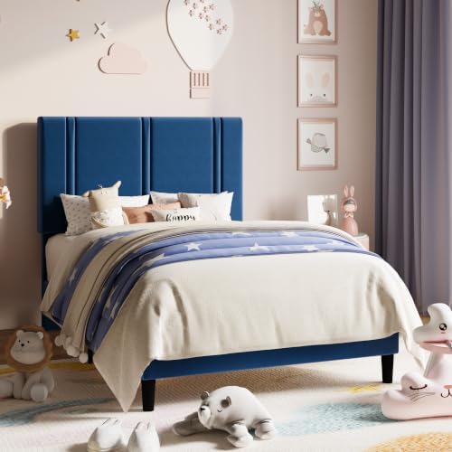 Allewie Twin Platform Bed Frame with Velvet Upholstered Headboard - Image 3