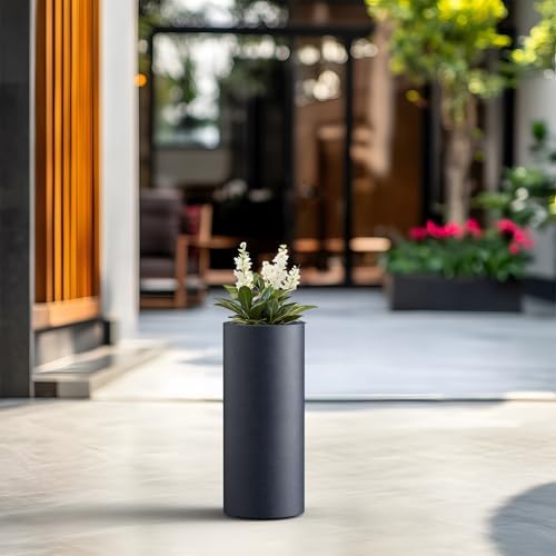 Kante Small Round Column Charcoal Concrete Planter 18.9" Tall, Outdoor - Image 3