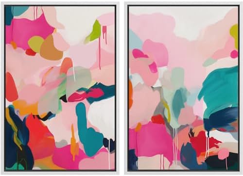 SIGNWIN Framed Canvas Print Wall Art Colorful Abstract Vibrant Pink and Blue Drip Illustrations Modern Art Decorative Contemporary for Living Room, Bedroom, Office - 16"" x24 x2 White by SIGNWIN