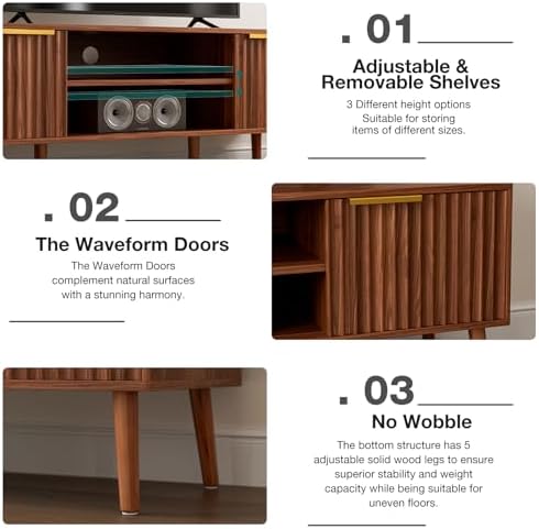 LCRBOL TV Stand with Fluted Doors for TVs up to 65", Mid-Century, Walnut - Image 4