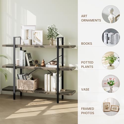 OtterOasis Heavy Duty 3 Tier Industrial Bookcase for Home Office, Grey - Image 3