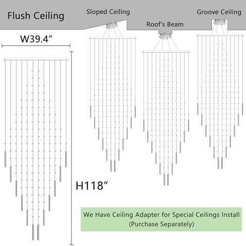 HAIXIANG W40 x H120 Glam Chandelier with LED Bulbs Square Chandeliers, Crystal Raindrop High Ceiling Pendant Light for Entrance Large Villa Chandelier Foyer Lighting Fixtures Silver - Image 2