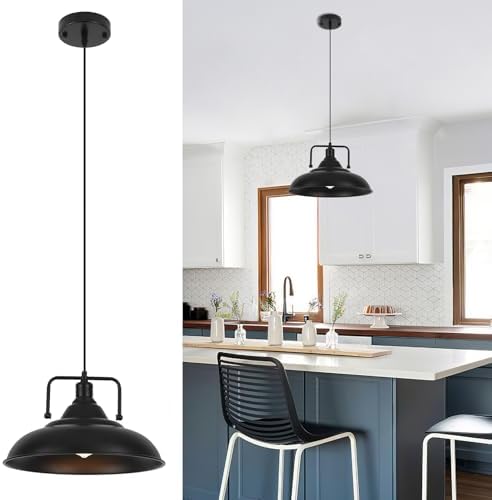Black Pendant Light, Large Pendant Light 15.7" 1 Pack, Modern Farmhouse Pendant Lighting, Kitchen Pendant Lights, Pendant Lights Kitchen Island for Kitchen, Living Room by SESIMENTLogoGoboProjector