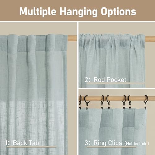 LAMIT Living Room Linen Curtains 95 Inch for Bedroom, Semi Sheer Panels - Image 3