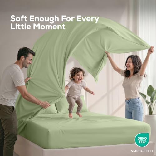 Queen Sheets Set, 4 Pieces 16" Deep Pocket Hotel Luxury Bed Sheets, Sage - Image 5
