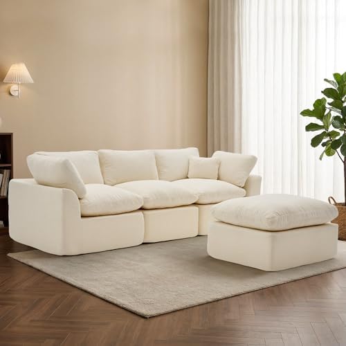 Korser 110" Cloud Sectional Boneless Couches for Living Room, Modern Modular Sectional Sofa with Ottoman, Cloud Couch with Comfy Deep Seats, Cut Pile Chenille L-Shape Sofa Couch for Living Room, Beige - Image 7