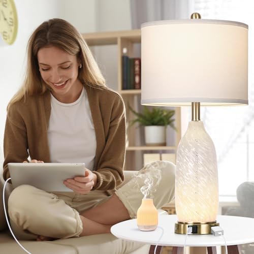 Rinweey 26" Modern Clear Glass Table Lamp Nightstand Lamp with USB A+C Ports & AC Outlet,Bedside Lamps with 3-Way Dimmable Touch Control Night Light for Bedroom Living Room,Single White - Image 4