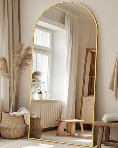 71"x32" Arched Full Length Mirror with Stand,Full Body Floor Mirror - Image 3