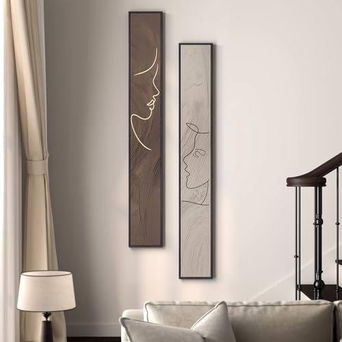 Large Framed Brown Beige Abstract Vertical Wall Art for Hallway, 2 Piece - Image 2