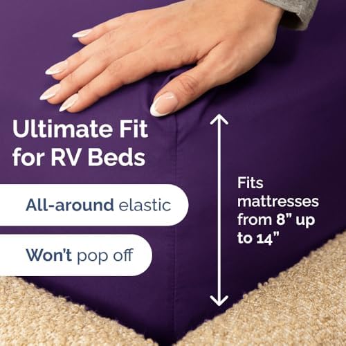 Short Queen Size 4 Piece Bed Sheet Set - RV Short Queen Sheets - Purple - Image 3