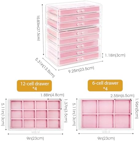 ProCase Earring Holder Organizer Jewelry Box with 8 Drawers, Pink - Image 4