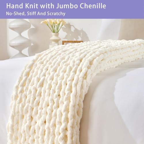 Bigacogo Chunky Knit Throw Blanket for Couch, 40x80 inches, Ivory - Image 6