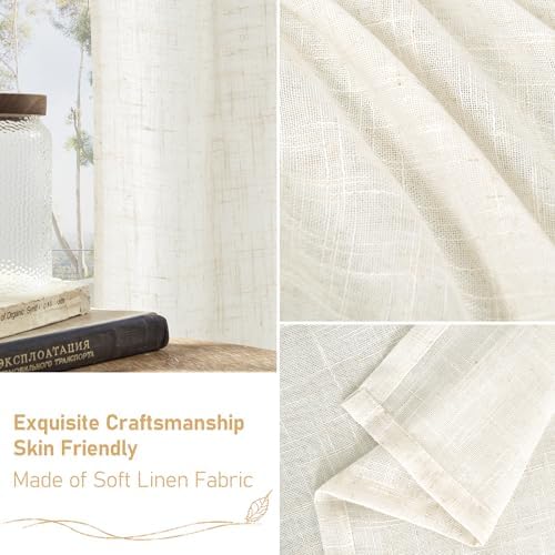 LAMIT Cream Semi Sheer Linen Curtains 60 Inch, Light Filtering Panels - Image 6