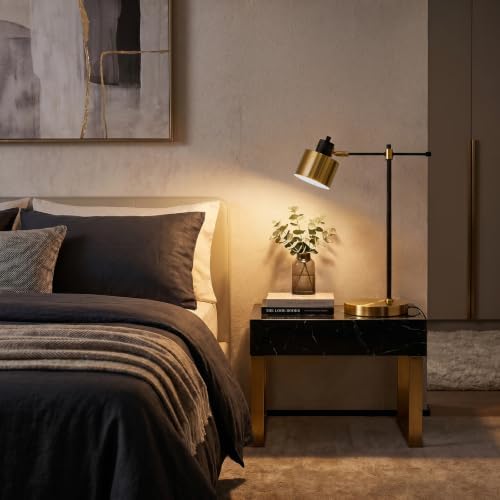 OYEARS 22.2" Modern Desk Lamp, Metal Table Lamp with LED Bulb, Adjustable Reading Lamps for Living Room, Mid Century Task Lamp for Home Office, Industrial Bedside Lamps with Solid Base,Black and Gold - Image 3