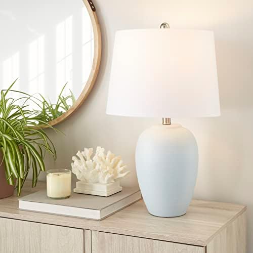 Nourison Home 23" Coastal Blue Ceramic Pot Table Lamp for Bedroom, Living Room, Dining Entryway, with White Shade - Image 3