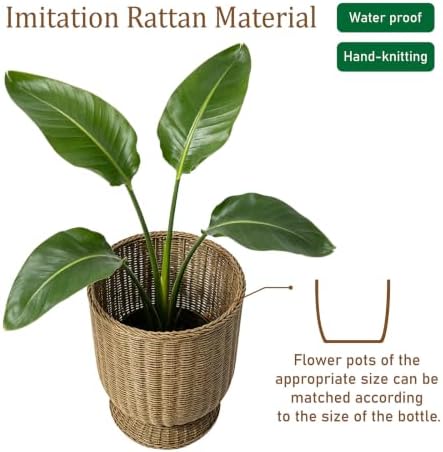 Rattan Planter, Woven Planter Basket for Plants Indoor Outdoor, Rattan Flower Pot, Decorative Plant Holder Basket for Garden Patio Boho Home Decor (Brown-Large:15.75" H x 13.4" W) - Image 6