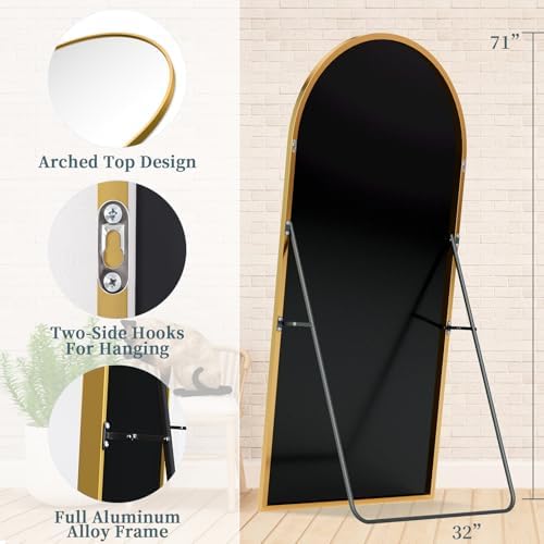71"x32" Arched Full Length Mirror with Stand,Full Body Floor Mirror - Image 5