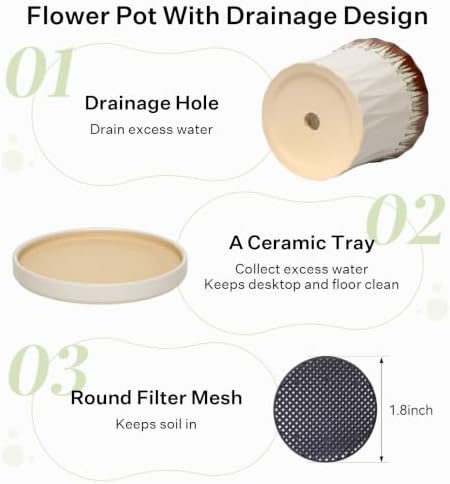 6.6 Inch Ceramic Planters with Drainage Hole and Saucer,Indoor Outdoor Large Flower Pots, Garden Pot for Plant Lovers (Drip White) - Image 4