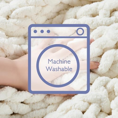 Bigacogo Chunky Knit Throw Blanket for Couch, 40x80 inches, Vintage White - Image 7