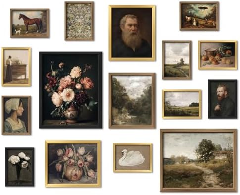 ANERZA 16 PCS Vintage Wall Art Decor, Moody Victorian Gothic Dark Academia Farmhouse Gallery Wall Collage Kit Prints for Bedroom Bathroom, Rustic Landscape Posters for Living Room, Dorm Home Artwork ﻿ ﻿ by ANERZA