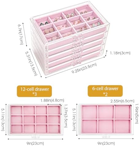 ProCase Earring Holder Organizer Jewelry Box with 5 Drawers, Pink - Image 4