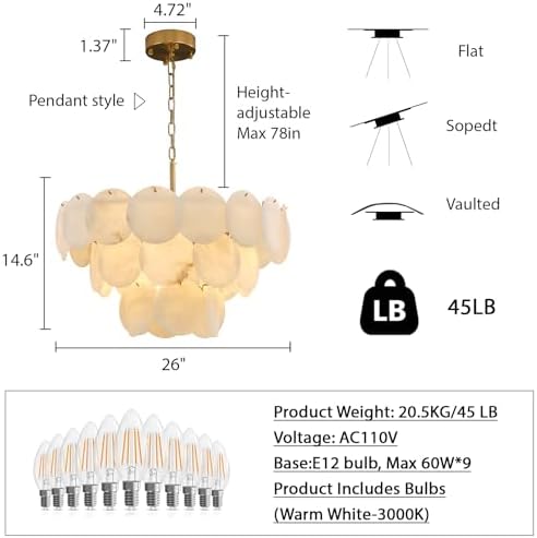 Alabaster Round Chandelier, 26" Natural Spanish Marble Stone Texture Chandeliers, 9-Light Dimmable Alabaster Chandelier, Modern Luxury Lighting for Living Room, Bedroom, Hallway - Image 5