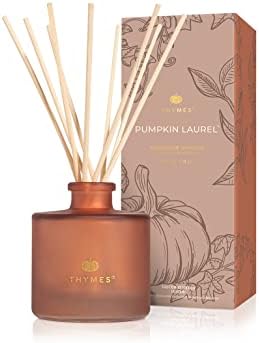 Thymes Petite Oil Reed Diffuser Set – Includes Reed Diffuser Sticks, Fragrance Oil, & Glass Bottle – Luxury Home Decor – Fall Decor – Fall Scents – Burnt Orange (Pumpkin Laurel, 4 fl oz) by Unknown