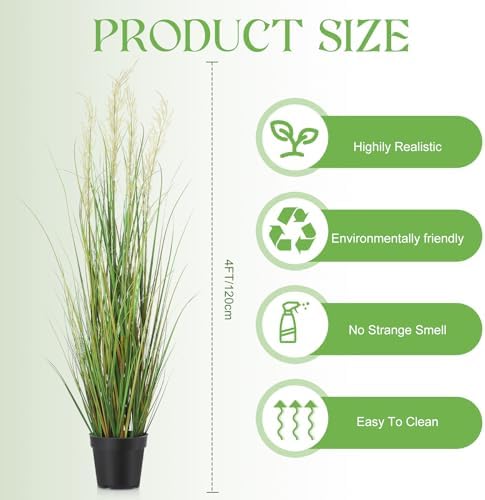 Jexine 6 Pcs 4 ft Tall Artificial Grass Plant Potted Artificial Greenery Floor Plants Faux Pampas Grass Tall in Pot for Housewarming Gift House Garden Bathroom Lobby Outdoor Decoration - Image 2