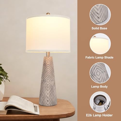 Terpsichore Nightstand Lamp Bedside Lamps Set of 2 Vintage Rustic Farmhouse Table Lamp 3 Way Dimmable Horizontal Stripe Light,for Living Room Bedroom,USB A+C (Gray, Hing 24 in) - Image 4