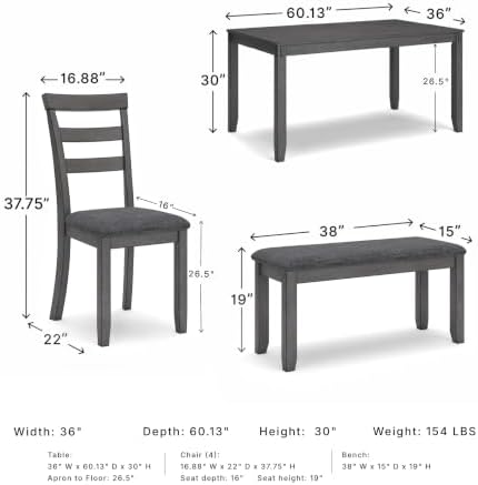 Signature Design by Ashley 6-Piece Dining Table Set with Bench, Gray - Image 2