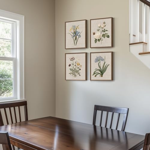 Framed Vintage Floral Botanical Wall Art for Living Room, 4 Piece 12x16 In - Image 4