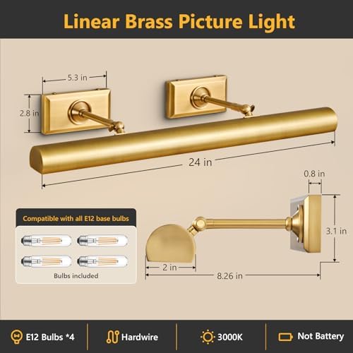 24 inch Brass Picture Light Hardwired Picture Light for Wall - Image 4