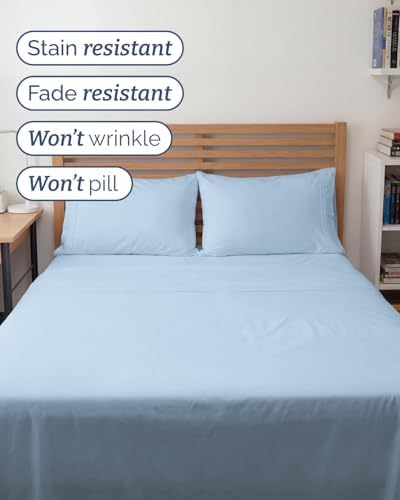 Full XL Sheets - 4 Piece Full XL Sheet Set - Cool & Breathable - Light Blue - Image 5