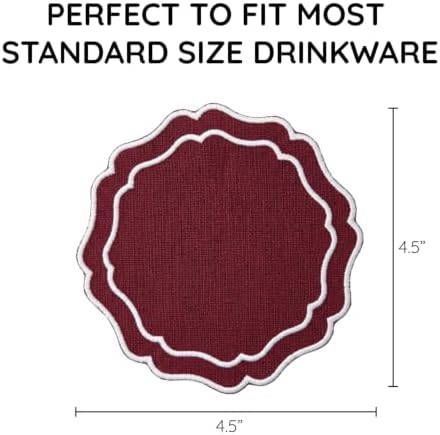 Linen Coasters for Drinks, Set of 6, 4.5 inch, Cinnabar - Image 3