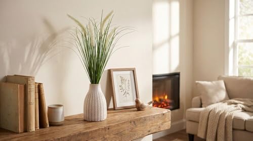 Elements 18 Inch Artificial Willow Grass Greenery in Modern Vase - Faux Indoor Plant Decor for Home, Office, Living Room, Bedroom - Lifelike Soft-Touch Polysilk Leaves - Image 4